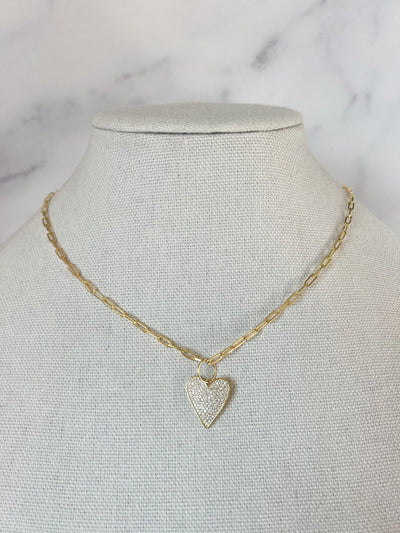 Gold Heart Charm Necklace Gold Paperclip Charm Necklace