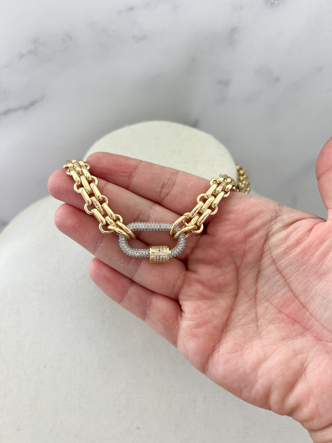 Mixed Metal Multi Chain CZ Carabiner Necklace – Walsh Jewelry