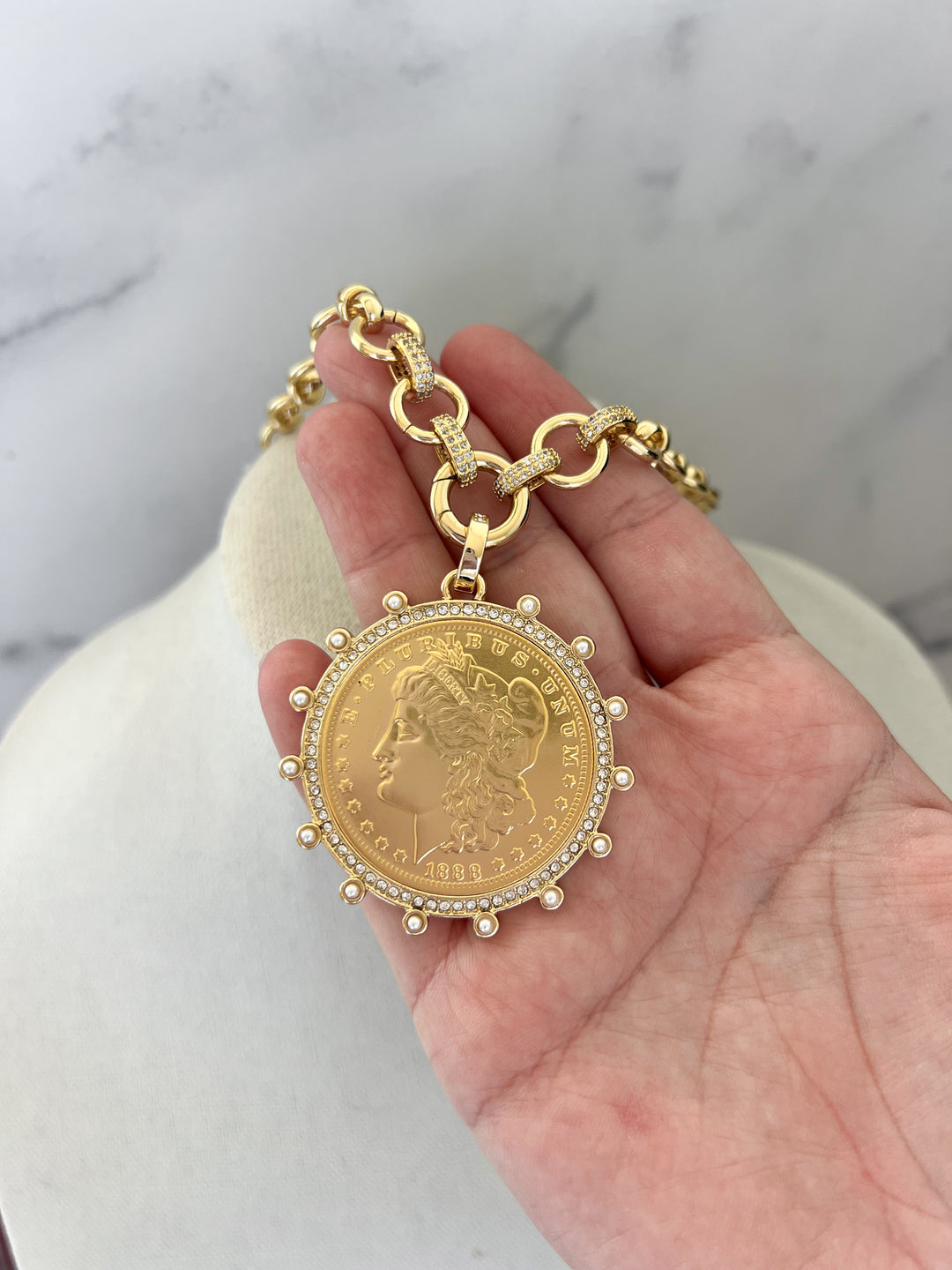 Gold Morgan Dollar Vintage Stone Coin Necklace – Walsh Jewelry