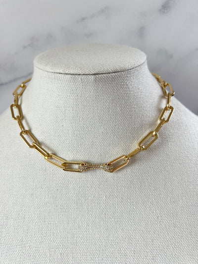 Gold Filled Paperclip Necklace Gold Bar Necklace Pave Bar Necklace Chunky Paperclip Chain Necklace Gold Filled Chunky Gold Necklace