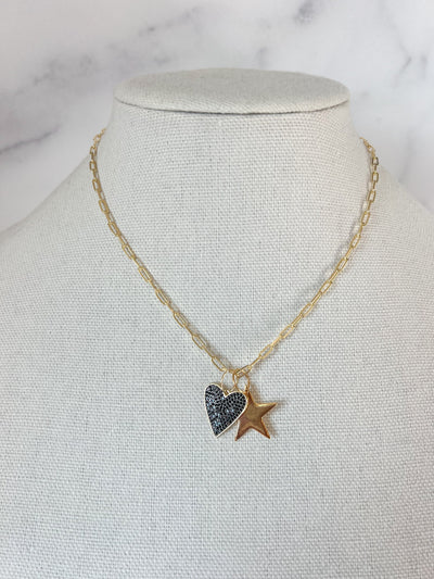 Gold Star Charm Necklace Gold Heart Charm Necklace Gold Paperclip Charm Necklace