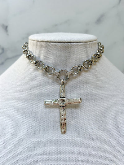 Silver Cross Necklace Vintage Cross Pendant Silver Link Chain Religious Silver Cross Large Gold Cross Pendant Silver Cross Necklace