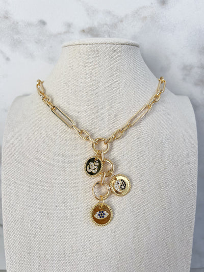 Gold Necklace for Charms Gold Multi Charm Necklace 18k Gold Filled Link Necklace Evil Eye Charm Necklace Gold Layering Necklace Protection