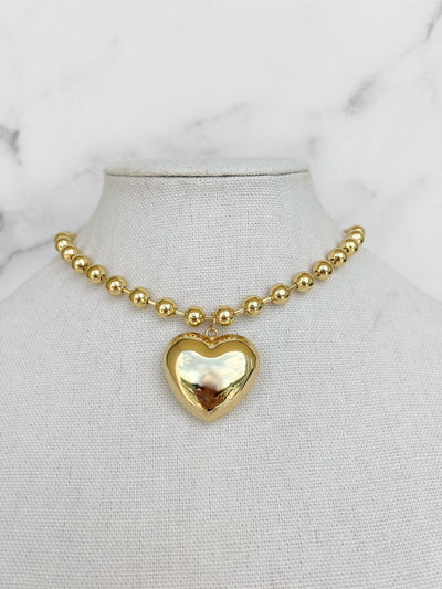 Heart Necklace Gold Tone Large Heart Necklace Puff Heart Pendant Silver Puff Heart Charm Chunky Heart Necklace Silver Tone Heart Charm