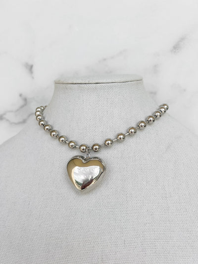 Heart Necklace Gold Tone Large Heart Necklace Puff Heart Pendant Silver Puff Heart Charm Chunky Heart Necklace Silver Tone Heart Charm