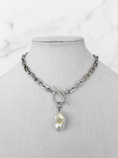 Baroque Pearl Necklace Gold Pearl Necklace Link Chain Necklace Large Pearl Necklace XL Pearl Charm Necklace Pearl Jewelry Glass Pearl