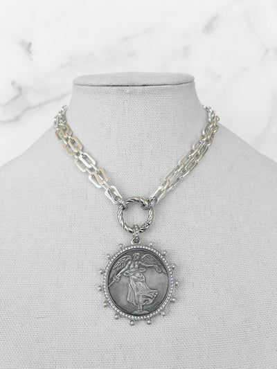 Silver Chain Coin Necklace Vintage Coin Necklace Large Silver Coin Necklace Gaudy Jewelry Vintage Gothic Jewelry Silver Metal Chain Jewelry