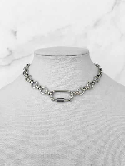 Silver Chain Carabiner Necklace Silver Link Chain Necklace Silver Necklace for Charms Punk Rock Necklace Silver Chain Jewelry Gothic Jewelry