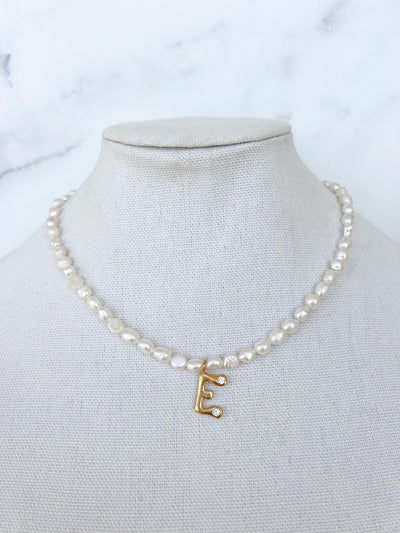 Pearl Name Necklace Pearl Initial Letter Charm Necklace Pearl Charm Necklace