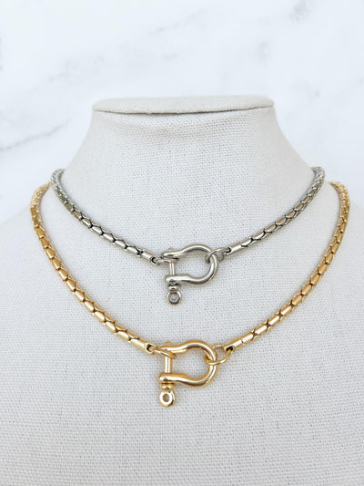 Gold Chunky Chain Necklace Silver And Gold Necklace Mixed Metals Necklace Gold Carabiner Chain Necklace Silver Curb Chain Necklace