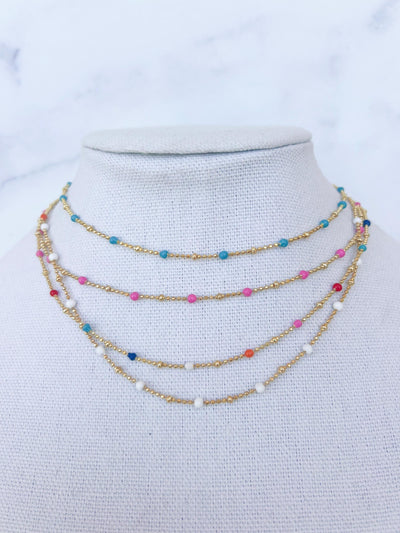 Dainty Beaded Layering Necklace Dainty Colkrful Necklace Thin Gold Layering Necklace