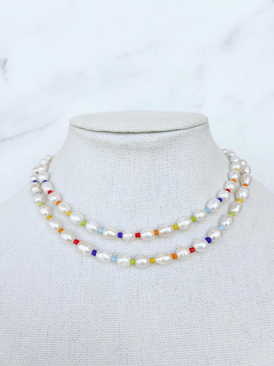 Rainbow Beaded Necklace Freshwater Pearl Necklace Colorful Pearl Necklace Pride Jewelry Pride Necklace Pride Support Jewelry