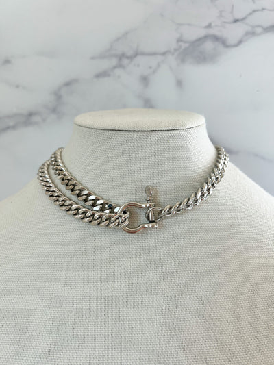 Thick Silver Chain Necklace Silver Double Chain Necklace Silver Cuban Chain Necklace Carabiner Chain Necklace Thick Chunky Chain Necklace