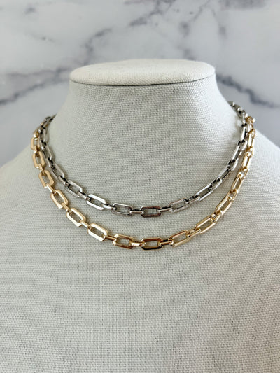 Two Tone Chunky Chain Necklace Silver And Gold Necklace Mixed Metals Necklace Gold Carabiner Chain Necklace Silver Curb Chain Necklace