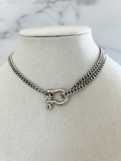 Thick Silver Chain Necklace Silver Double Chain Necklace Silver Cuban Chain Necklace Carabiner Chain Necklace Small Chunky Chain Necklace