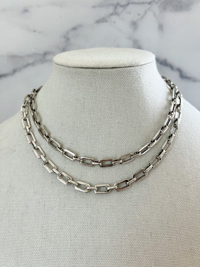 Silver Chain Necklace Double Link Chain Necklace Burnished Silver Chain Necklace Silver Paperclip Necklace Silver Chunky Necklace