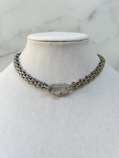 Silver Carabiner Necklace Chunky Silver Necklace Double Chain Silver Necklace Silver Pave Carabiner Necklace Gold Link Chain Necklace Chain