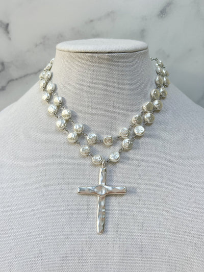 Pearl Cross Necklace Vintage Porcelain Glass Pearl Pearl Beaded Chain Religious Silver Cross Large Gold Cross Pendant Silver Cross Necklace